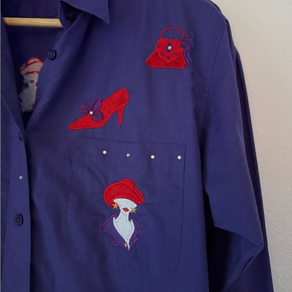 Get Lucky Blouse Size S Purple Red Hat Fashion Long Sleeve - Picture 2 of 11